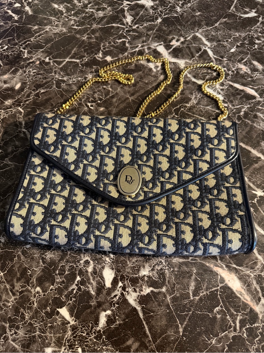 Dior Navy and Beige Monogram Chain Crossbody